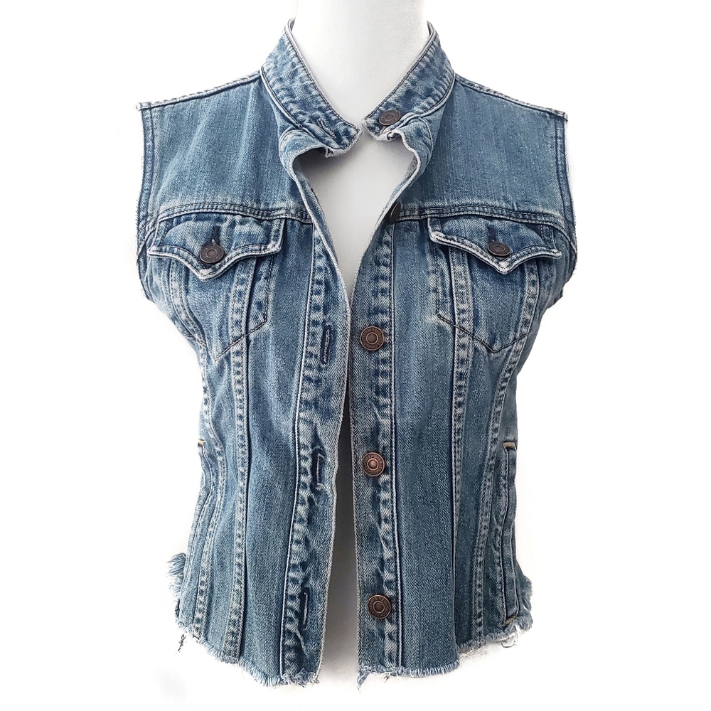 Levi Strauss Distressed Denim Jean Vest - Picture 2 of 9
